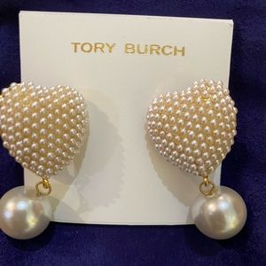 Tory Burch studded heart pearl drop earrings Brand new